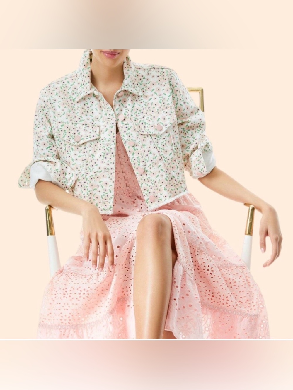 Alice + Olivia Chloe Cropped Jacket Ditsy Floral Raw Hem Coquette Size Small